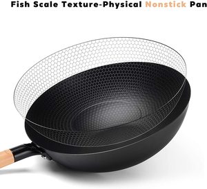 Tecnología <span class=keywords><strong>de</strong></span> nitruración Sartén <span class=keywords><strong>Wok</strong></span> <span class=keywords><strong>de</strong></span> <span class=keywords><strong>acero</strong></span> <span class=keywords><strong>al</strong></span> <span class=keywords><strong>carbono</strong></span> Sartén antiadherente asiática con fondo plano y mango <span class=keywords><strong>de</strong></span> madera - Product Image 3