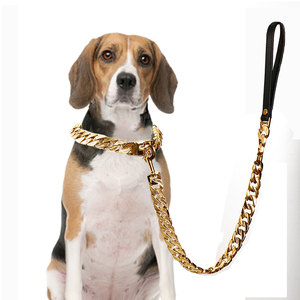 <span class=keywords><strong>Collar</strong></span> de cadena de oro de acero inoxidable de alta resistencia de lujo de 1 pulgada Gargantilla <span class=keywords><strong>Collar</strong></span> y correa de perro Bully - Product Image 1