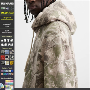Sweat à capuche camouflage pour homme, style streetwear, personnalisable, uni, brossé, avec capuche réglable et bordure côtelée, motif camouflage feuilles - Product Image 1