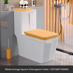 Vente chaude économie d'eau moderne de Style européen toilette en céramique coloré Siphon rinçage noir fermeture lente double bouton - Product Image 3