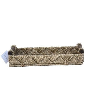 <span class=keywords><strong>Vassoio</strong></span> portaoggetti da tavolo decorativo <span class=keywords><strong>in</strong></span> tessuto di alghe rettangolari XH <span class=keywords><strong>con</strong></span> manico <span class=keywords><strong>in</strong></span> <span class=keywords><strong>legno</strong></span> - Product Image 1