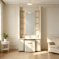 Table de maquillage LED TOPCENT |   Coiffeuse moderne avec tiroirs de rangement, miroir et étagères ouvertes pour chambre à coucher