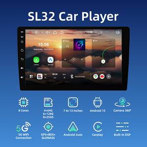 Autoradio Android 15 avec écran tactile 9 pouces, CarPlay sans fil 8 cordons, Android Auto, GPS, WiFi, Bluetooth, haute résolution - Product Image 2
