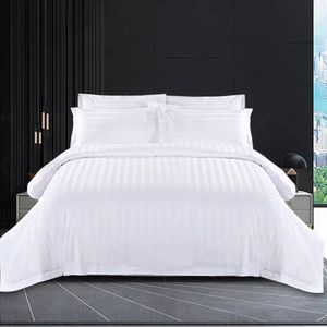 <span class=keywords><strong>Set</strong></span> di Biancheria da Letto di Lusso Stile Hotel 100% Cotone Raso a Righe Bianco per Hotel - Product Image 5