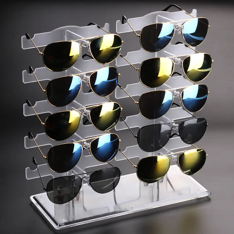 10 أزواج النظارات الطابق الدائمة عرض الاكريليك التجزئة رف عرض النظارات الشمسية حامل