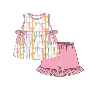 Conjunto de Falda y Blusa sin Mangas para Niña, Modelo GSD3829, Color Rosa Sólido con Estampado, Venta al Por Mayor - Product Image 5