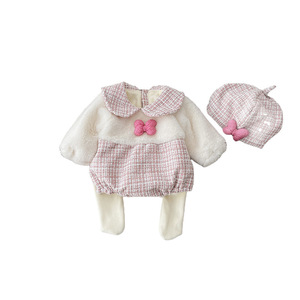 Set Tre Pezzi per Neonata in Tinta Unita Autunno Inverno Tutina Pagliaccetto Salopette per Neonati e Bambini - Product Image 5