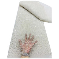 Tissu en maille brodé de sequins et de perles à motif de feux d'artifice de champagne, pour robe de mariée, couture, costume de scène, robe de soirée