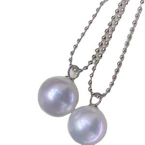 Collier pendentif fin 14-15mm Perle d'eau douce naturelle blanche Argent pur 925 Or K Artisanat Cadeau - Product Image 5