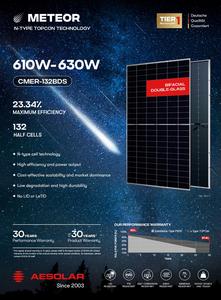 AE năng lượng mặt trời 630W N-TYPE Topcon PV mô-đun-Sao Băng 132 một nửa tế bào thiết kế hai chiều | bảng điều khiển năng lượng mặt trời Khung kính đôi màu bạc - Product Image 4