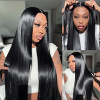 Perruques Lace Front Ultra-Lisses en Cheveux Humains Brésiliens, Perruque Frontale Transparente pour Femmes, Cheveux Remy Pré-Pluckés avec Baby Hair
