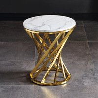 Tables basses rondes en marbre avec base en X en métal doré moderne pour le salon, table d'appoint