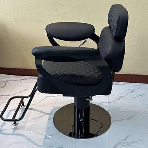Sillón de Barbería Hidráulico Negro, Silla de Estilismo para Salón, Asiento Tapizado para Peluquería con Reposacabezas y Reposapiés - Product Image 5