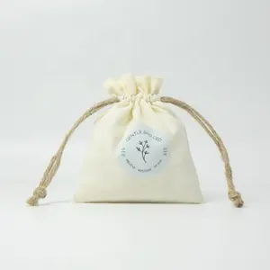 Piccole borse per imballaggio gioielli in lino di cotone morbido Mini orecchino anello riciclabile gioielli in lino con coulisse custodia