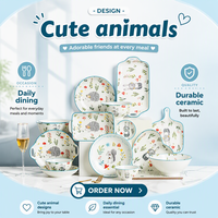 Veweet — service de table en céramique, Design Animal mignon, plateau de cuisson Binaural en porcelaine, bol d'assiette en forme de cœur, chine pour 4 utilisateurs