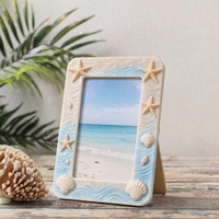Cadre photo de plage en résine peint à la main avec sculpture d'étoile de mer, coquillage et vague, forme personnalisée, décoration nautique pour la maison, souvenir, cadeau