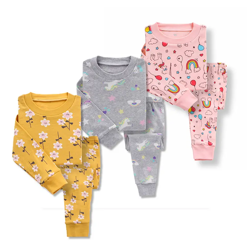 Vente en gros Ensemble de pyjamas en coton pour tout-petits filles avec dessin animé hiver automne