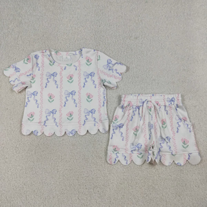 Popular Children Clothing Outfits Baby Girls Kids Short Sleeves Flower Scallop Shirts Shorts Summer Sets <b>Clothes</b> - Product Image 6