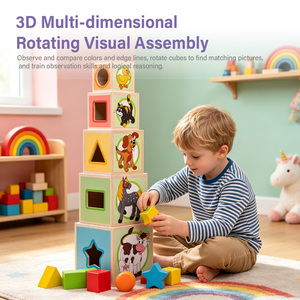 Jeu de cubes empilables <span class=keywords><strong>en</strong></span> <span class=keywords><strong>bois</strong></span> de pin contreplaqué, jeu de puzzle, jouet de développement cognitif, modèle sensoriel Montessori ANNA & BECK - Product Image 1