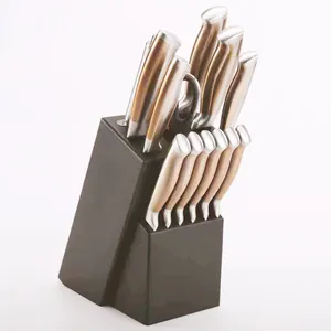 Прочная кухонная точилка, высокоуглеродистая Нержавеющая сталь, набор ножей для шеф-повара, ручки из розового золота, 14 шт., кухонные ножи