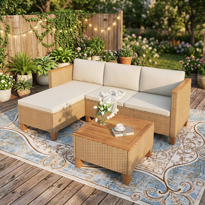 Conjunto de Sofás de Esquina de Mimbre y Teca para Exteriores, Diseño Escandinavo, Duradero y Ecológico, para Patio, Villa, Hotel y Parque, Indonesia - Product Image 2
