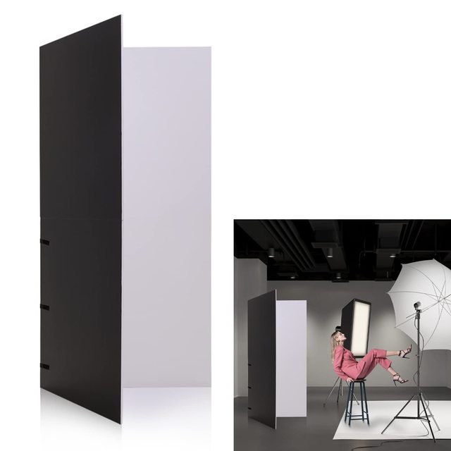 6.56 X6.56 ft Photography Studio Portrait Backdrops White Black Absorption Reflector Plate Collapsible Portable Photo Background