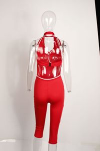 NOVEDAD DE VERANO 2025, ropa de dormir Sexy sin mangas para mujer, <span class=keywords><strong>mono</strong></span> <span class=keywords><strong>Halter</strong></span> con <span class=keywords><strong>cuello</strong></span> en V, monos rojos sin espalda para mujer - Product Image 4