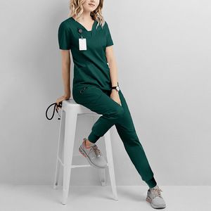 Women's <b>Scrub</b> Suit Set Navy <b>Blue</b> Short Sleeve Moisture Wicking Hospital Uniforms For Medical Workers - Product Image 2