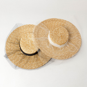 Chapeau de paille court pour enfants avec voile, protection solaire extérieure, en paille de blé, pour la plage, collection Printemps-Été - Product Image 6