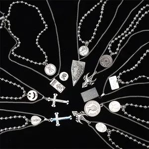 CLARMER Euramerican personality hip-hop multi - layer round bead stainless steel woman men alphabet coin pendant necklace