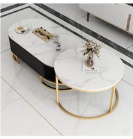 Table basse ovale de luxe de dalle de roche de conception moderne accessible pour de petits appartements