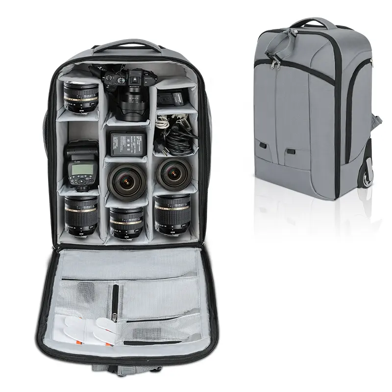 Outdoor Reizen Professionele Trolley Camera Tas Camera Tas Wielen Waterdichte Shockproof Camera Rugzak Tas