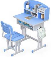 Ensemble bureau et chaise réglables en hauteur avec étagère et tiroir, mobilier scolaire ergonomique pour l'apprentissage à domicile ou en classe