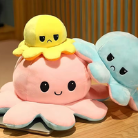 Peluche Pieuvre Mignonne Réversible Double Face, Coussin en Peluche Pieuvre, Jouet en Peluche Animal Pieuvre Réversible