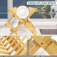 Égouttoir à vaisselle pliable moderne en bambou durable à 2 niveaux avec support de séchage pliant pour cuisine