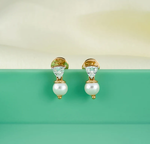 Boucles d'oreilles pendantes modernes en perles, plaquées or jaune 14 carats, ornées de diamants, pour les tenues de soirée et les occasions formelles, Purecarat d'Inde - Product Image 6
