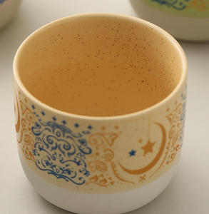 Taza de Café de Cerámica Árabe, Estilo Tradicional Musulmán, Patrón de Estrella y Luna, Dorada, Taza Maestra de Mano, Ecológica, Duradera, de Hueso - Product Image 4