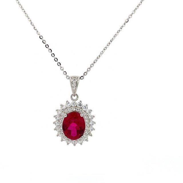 925 Sterling Silver Fine Jewelry Pendants Charms Fashion Jewelry Necklace 8*10mm Oval Cut Ruby Gemstone Jewelry