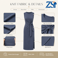 Robe midi décontractée d'été sans manches Zesheng pour femme, coupe ajustée, taille naturelle, décolleté bateau, fente latérale, tricotée unie, moulante, idéale pour le bureau
