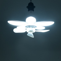 Ventilateur pliable à moteur DC avec lampe LED E27, télécommande, 5 pales en ABS, faible bruit, intensité variable 3500K/6500K pour chambre et supermarché