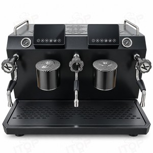 Machine à café professionnelle à pompe rotative - Double groupe 9 bars, triple chaudière 4600W pour cafés et restaurants avec alimentation automatique en eau - Product Image 2