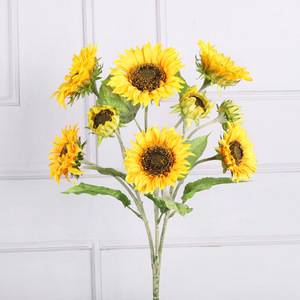 <b>Artificial</b> Sunflower <b>Bouquet</b> 9 Pieces Yellow Silk Flower High Simulation Wedding Home Decor Props - Product Image 3