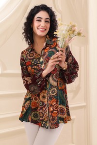 Modern Artistic <b>Boho</b> Pattern Button Down Tunic <b>Shirt</b> Premium Contemporary Casual Fashion Apparel Wear For Women - Product Image 5
