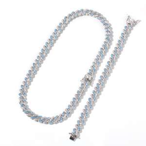 Iced Out 9 millimetri Del Bambino Blu CZ Cubano <span class=keywords><strong>Collana</strong></span> Della Catena A maglia Due Tono Zircone Braccialetto del Diamante di Bling Bling Hip Hop monili delle donne - Product Image 6