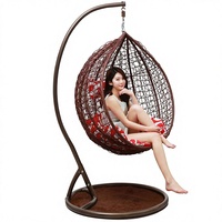 Fauteuil suspendu en rotin tressé d'extérieur personnalisé avec coussin en coton PP et support, chaise suspendue en forme d'œuf rose pour véranda, balcon, jardin
