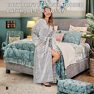 Bata de Baño Larga de Franela con Capucha y Estampado de Leopardo, Cálida y de Lujo, para Mujer, Ropa de Dormir de Invierno - Product Image 2
