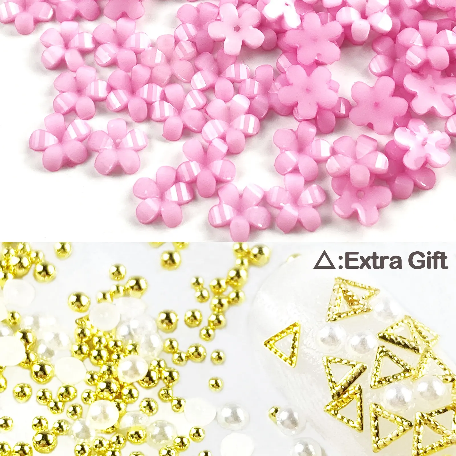 1KG Bulk Package White Gold Beads Silver Gem Diy Nail Resin Nail Art 3D Acrylic Flowers For Designer Nail Charms