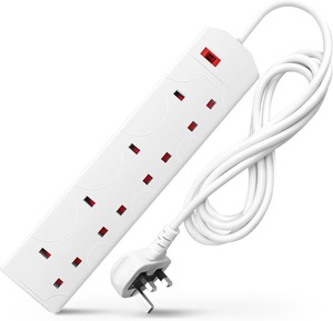 SIXWGH 13A 4-Gang Electric <strong>Power</strong> <strong>Strip</strong> Extension 1 Metre UK <strong>Plug</strong> 3-Pin Socket Wall Mountable Home Multi-Socket Mains <strong>Strip</strong> <strong>IEC</strong> - Product Image 1