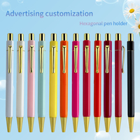 Logo personnalisé hexagonal macaron stylo à bille Morandi cadeau publicitaire 1.0mm matière plastique jaune corps traitement des taches en métal