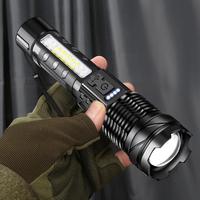 Linterna LED de Luz Fuerte, 2000 Lúmenes, Zoom Telescópico, Pantalla de Potencia, Linternas de Mano, Carga Tipo-C, Linterna para Camping